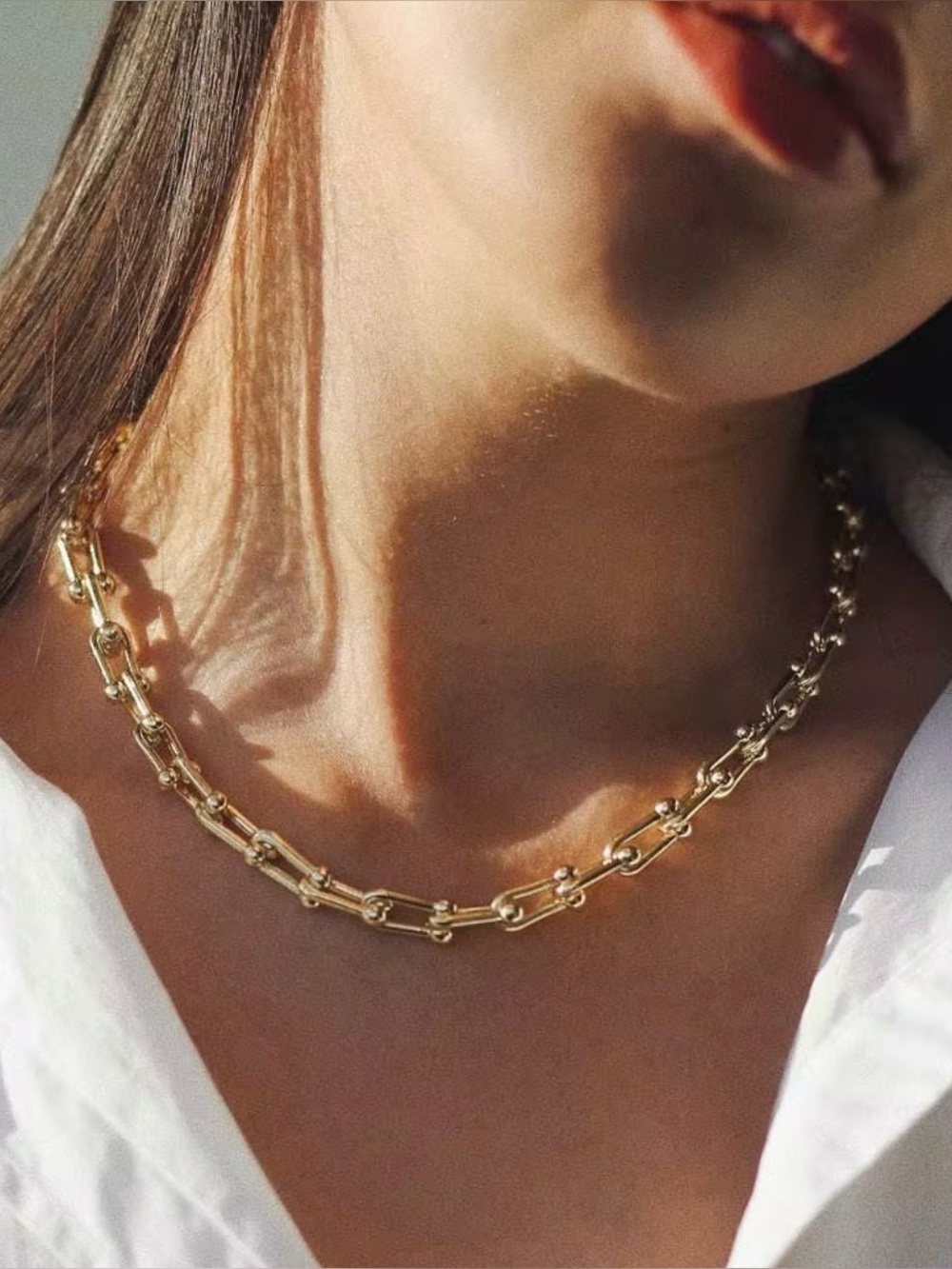 U Shape Graduated Gold Link Chain Necklace  Stainless Steel
